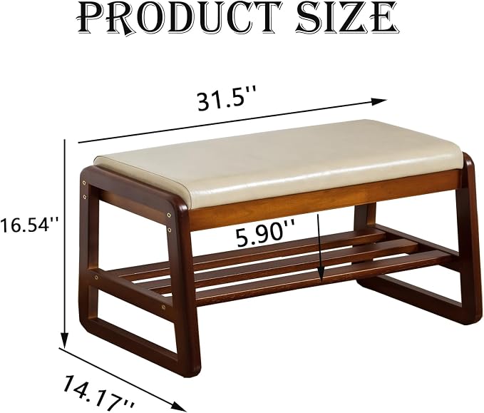 latifolia Solid Wood Bench, Entryway Shoe Bench with Cushion, Flip-Open Storage Compartment, 2-Tier Shoe Organizer(Grey,31.50''L) - Image 3