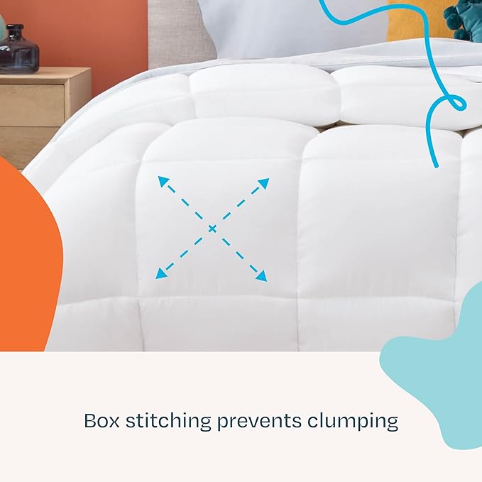 Linenspa White Down Alternative Comforter and Duvet Insert, for Oversized Queen Size Bed – All-Season Comforter with Box Stitch and 8 Duvet Loops – Bedding for Kids, Teens, and Adults