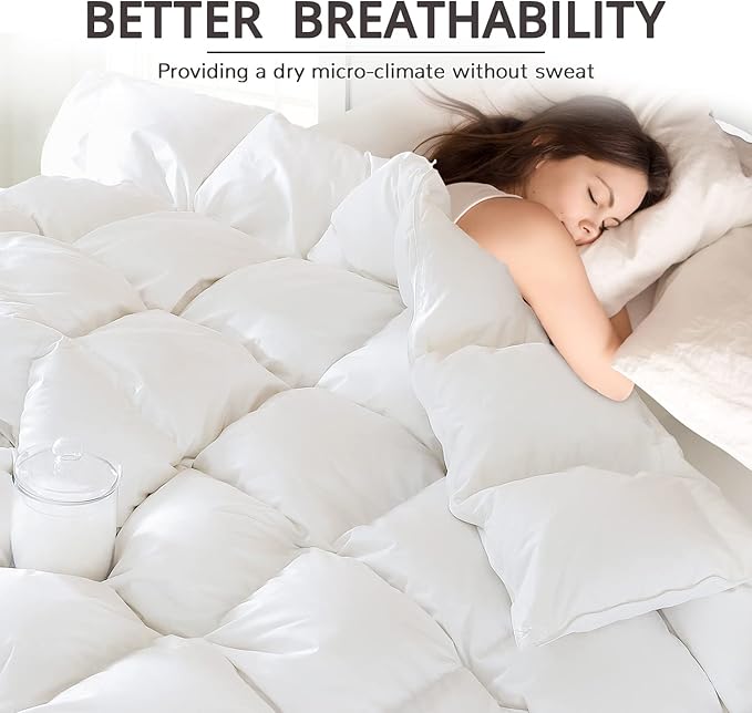 Globon California King Down Comforter, All Season Duvet Insert, Breathable Noiseless Shell with 8 Corner Tabs, Medium Warmth, White
