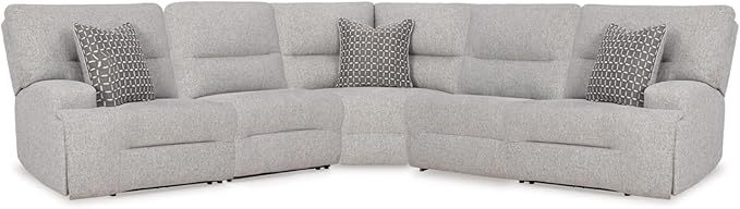 Signature Design by Ashley Acklen Place Stain Resistant Contemporary 5-Piece Power Reclining Sectional with Armrest, Throw Pillows and USB Port, Gray