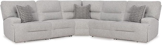 Signature Design by Ashley Acklen Place Stain Resistant Contemporary 5-Piece Power Reclining Sectional with Armrest, Throw Pillows and USB Port, Gray