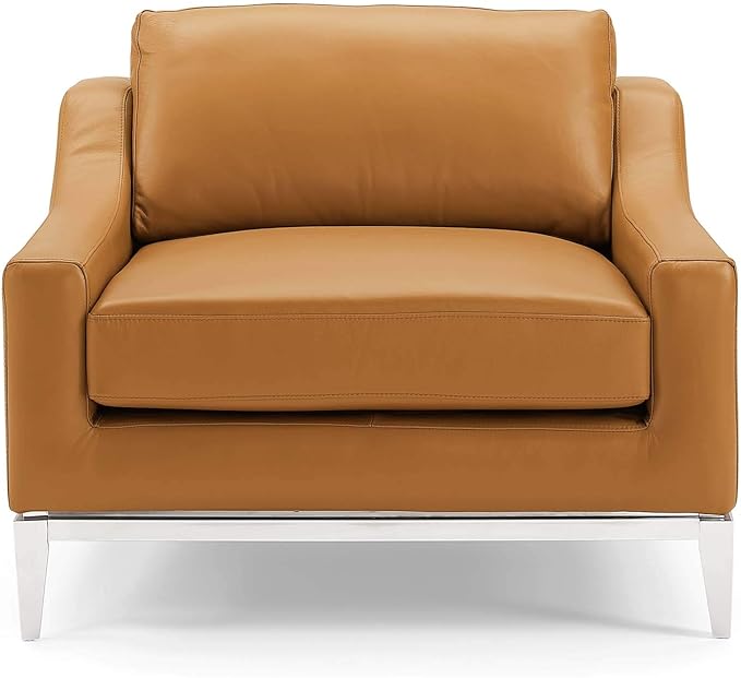 Modway Harness Stainless Steel Base Leather Armchair, Tan
