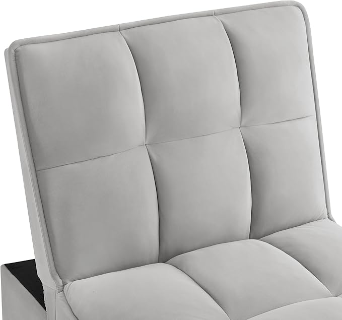 3 in 1 Convertible Sleeper Sofa Chair, Velvet Tufted Single Pull Out Couch Bed with Adjustable Backrest and Pillow