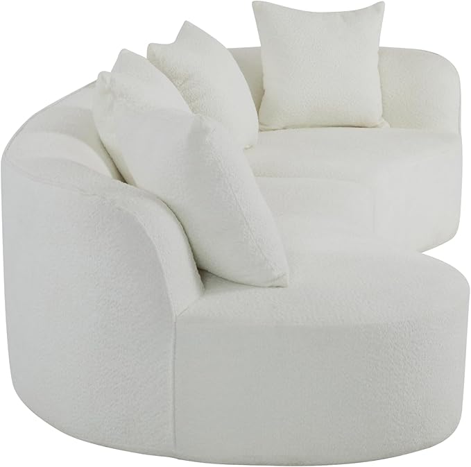 Christopher Knight Home Braebt 126" Modular Sofa with 4 Throw Pillows, Curved 5-Seater Large Sofa Couches, Comfy Upholstered Sectional Cloud Couch for Living Room, Study, No Assembly Required, Beige