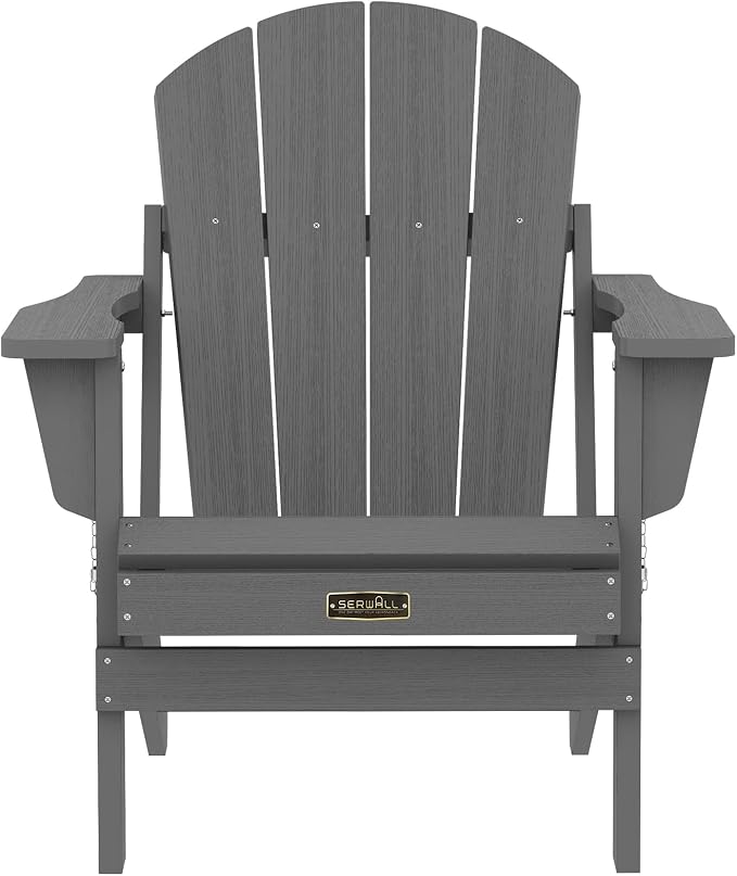 SERWALL Foldable Adirondack Chair Set of 4 for Patio Garden Outdoors Fire Pit-Gray - Image 9