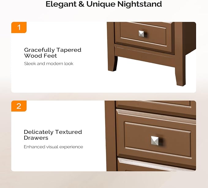 Bonnlo 3-Drawer Nightstand/End Table/Side Table, Wooden Bedside Table, Brown, 15.74"W*15.74"D*23.62"H - Image 4