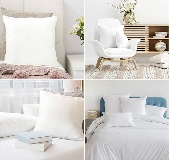 QUBA LINEN 16 x 16 Throw Pillow Insert - Pack of 4 White, Down Alternative Pillow Inserts for Decorative Pillow Covers, Throw Pillows for Bed, Couch Pillows for Living Room (16" x 16" (Pack of 4))