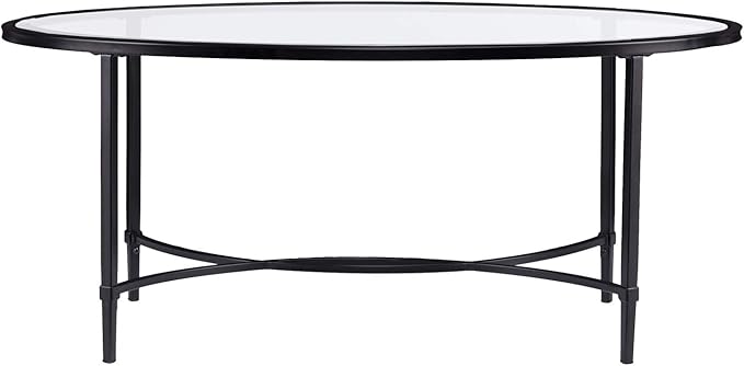 SEI Furniture Quinton Metal/Glass Oval Cocktail Table - Black, 45 in x 25 in x 19 in