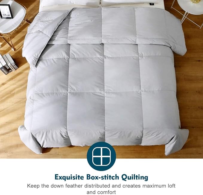 Gray Feathers Down Comforter Twin - 100% Organic Cotton, Medium Warm All Seasons Machine Washable Duvet Insert with Tabs (68x90, Mirage Grey)