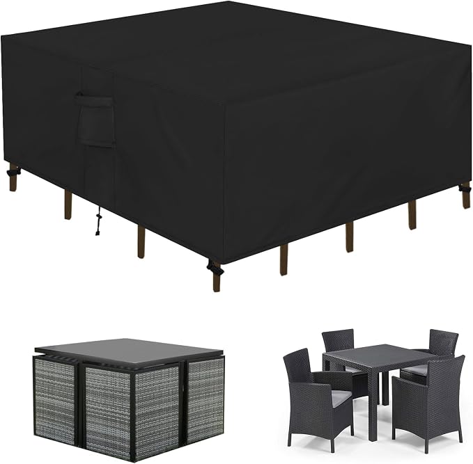 Easy-Going Patio Furniture Set Cover Waterproof Outdoor Square Table Cover with Seal Tape at Seams (49"L x 49"W x 28"H, Black) by Easy-Going