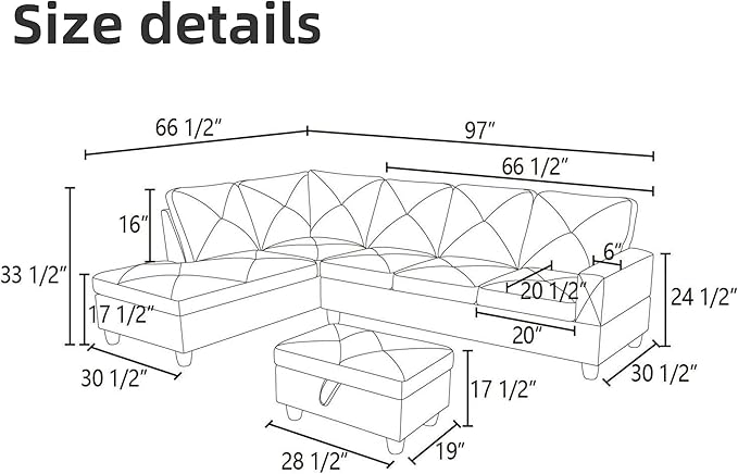 FONTOI L Shaped Sectional Couch Sofa, Modern Couches for Living Room, Comfy 4 Seat Modular Sectional Sofa with Ottoman Storage for Bedroom Apartment, White