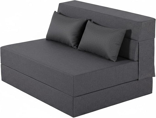Folding Sofa Bed, Foldable Sleeper Chair with Pillow, Convertible Fold Out Chair Bed with Washable Cover, Foldable Mattress for Living Room, Bedroom, Guest Room, Single Size, Dark Grey