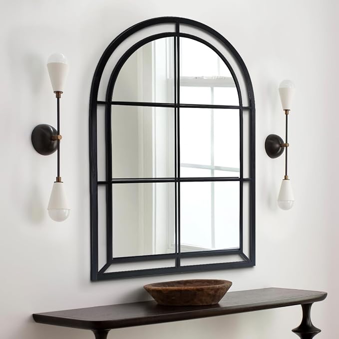 WAMIRRO Arched Mirror,Big Decorative Black Window Pane Mirrors Decor for Wall Mouted/Fireplace/Entryway/Hallway/Living Room/Bathroom 28"X40" by WAMIRRO