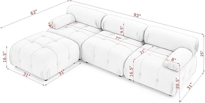 Modular Sectional Sofa with Reversible Ottoman,L Shaped Couch with Button Tufted Designed and Free Combination,Easy to Install,for Living Apartment,Office,Green