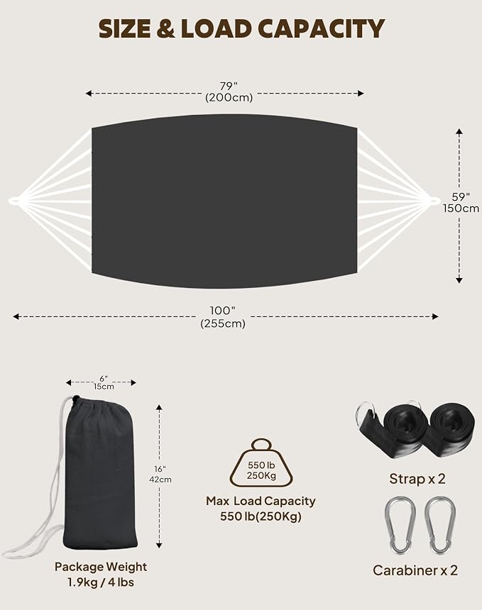 ANYOO Cotton Hammocks Heavy Duty Portable Hammock with Tree Straps Easy Setup Indoor/Outdoor Hanging Bed 550lb Capacity Perfect for Backyard Camping Travel - Image 2
