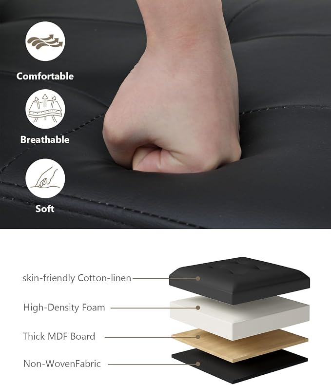 OS MOTOR Folding Storage Ottoman Bench, Multi-Functional Ottoman Foot Rest, End of Bed Bench, Storage Chest for Living Room, Bedroom, Hallway, Entryway, Holds Up to 600 lbs (Black, 43 Inches) - Image 5