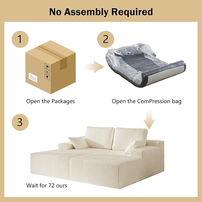 106" Boneless Couches for Living Room, Modular Sectional Sofa, L-Shape Sofa Couches,Cloud Couch Sectional, Comfy Corduroy Sofa, with Deep Seat, No Assembly Required (Beige, Loveseat Chaise)