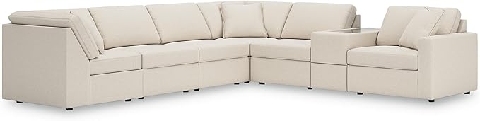 Signature Design by Ashley Casual Modmax Stain Resistant L-Shape Right-Arm Facing 7-Piece Sectional with Storage Console and Reversible Cushion, Beige