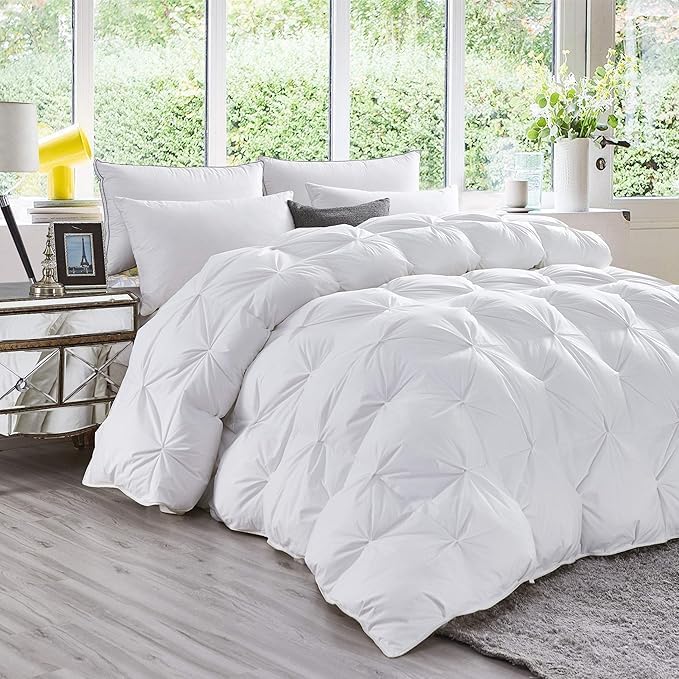 Premium All-Season King Size Luxury Siberian Goose Down Pinch Pleated Comforter Duvet Insert 1200 Thread Count 100% Egyptian Cotton Down Feather Comforter (King, White)