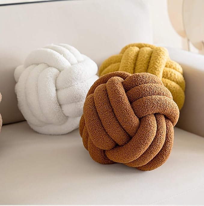 LUSJNGE Decorative Throw Knot Pillow Ball for Home Chair Sofa Couch Bed Aesthetic Round Decor Pillows Lambswool Knotted Pillow Cushion (Black, 13 inches)