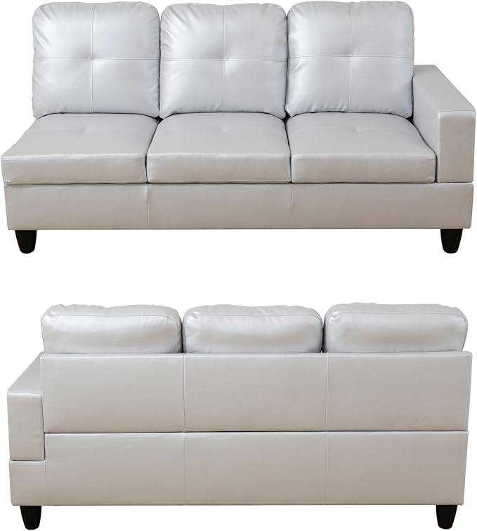 103.5 Inch Modern L-Shaped Couch, PU Leather Sectional Sofa with Chaise Lounge, 4-Seater Couch with Accent Pillows for Living Room, Apartment, Silver Grey