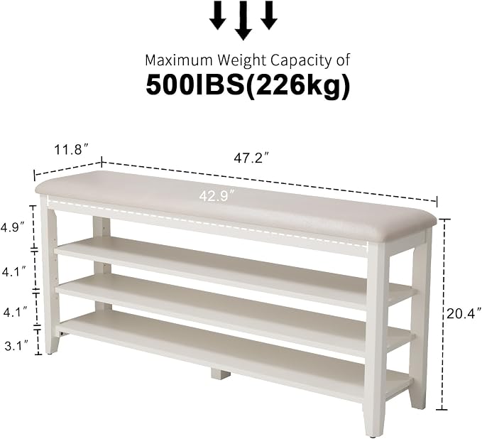 AQIMUELE Shoe Bench with Leather Cushion, 3 Tiers Shoe Storage Bench Height Adjustable, Walnut Wood Entryway Bench for Hallway, Mudroom - Image 2