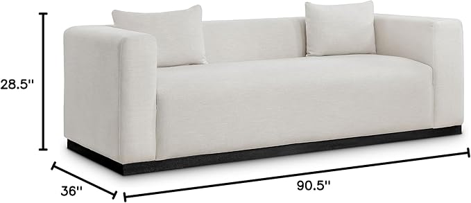 Meridian Furniture 642Beige-S Alfie Collection Modern | Contemporary Sofa with Rich Beige Linen Textured Fabric, Black Finish Solid Wood Base, 90.5" W x 36" D x 28.5" H, Beige