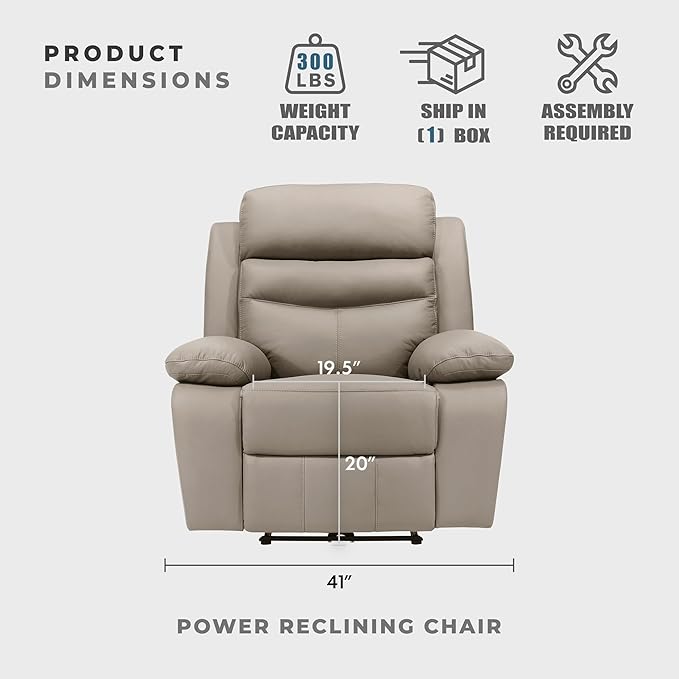 Lexicon Recliner Chair Living Room Leather Match Reclining Sofa Chair, Home Theater Seating, Wall Hugger Recliner, Power Recliner Sofa Chair for Living Room/Office/Apartment, Latte