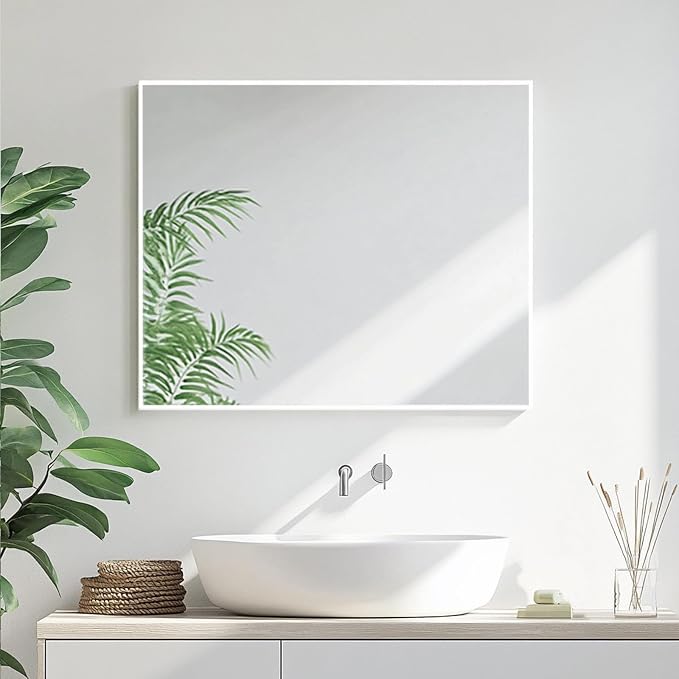 Sunniry White Wall Mirror, Mirrors for Bathroom Sink 20X24 inch, Bathroom Mirrors with Aluminum Metal Frame for Bedroom, Nursery, Entryway, Living Room. - Image 4