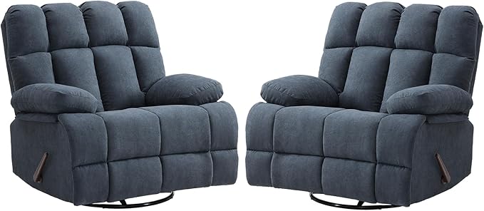 Eiayeebil 2PCS Oversized Recliner Chair, 360° Swivel Rocker Recliner for Big Man, Extra Wide Manual Recliner, Overstuffed Soft Rocking Sofa Chair for Living Room(Grey)