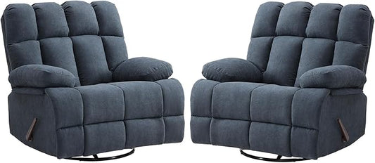 Eiayeebil 2PCS Oversized Recliner Chair, 360° Swivel Rocker Recliner for Big Man, Extra Wide Manual Recliner, Overstuffed Soft Rocking Sofa Chair for Living Room(Grey)