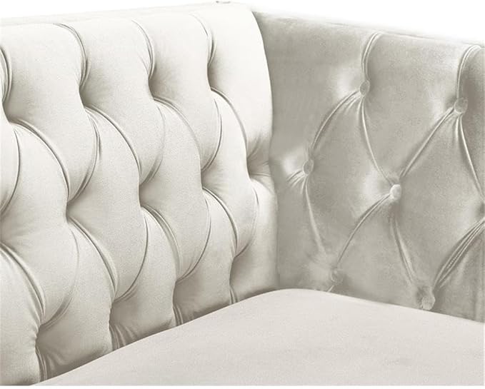 Meridian Furniture 652Cream-L Michelle Collection Modern | Contemporary Loveseat with Deep Button Tufting, Gold Nailhead Trim and Sturdy Gold Iron Legs, Cream Velvet, 66" W x 34" D x 30" H