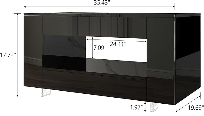 Glossy Coffee Table with Open Shelf Storage - High Gloss Modern Cocktail Table for Living Room, Bedroom, Office