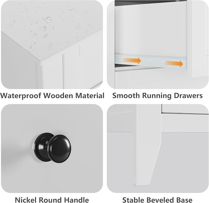 GarveeHome White 5 Chest of Drawer Dresser, Modern Tall Nightstand with Deep Drawers and Nickel Round Handle, Wood Organizer Storage Cabinet for Bedroom, Living Room, Hallway - Image 5