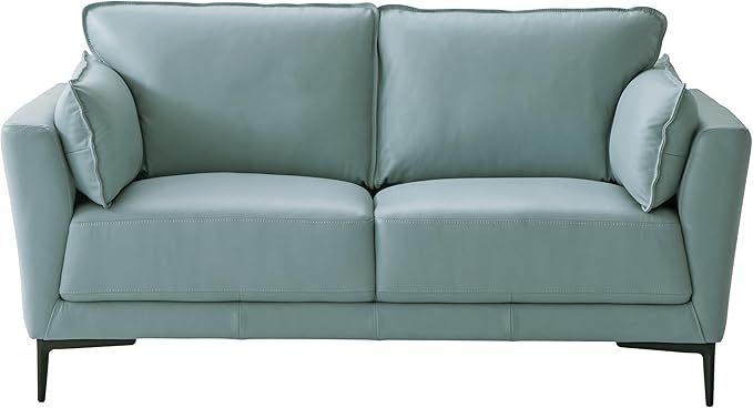 Acme Mesut Leather Upholstered Loveseat in Light Blue and Black