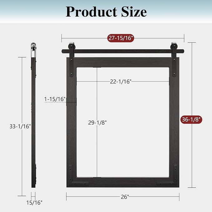 Farmhouse Bathroom Mirror, 28x36 Inch Black Vanity Mirror for Wall, Wood Framed Rustic Mirror Rectangular Wall Decor Mirrors for Entryway Living Room Bedroom - Image 6