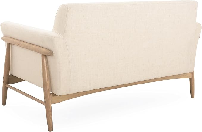 Christopher Knight Home Canna Fabric Flared Arms Loveseat, Comfy Upholstery 2 Seater Sofa, Wooden Frame Living Room Chair, Soft Seating Lounge Sofa for Bedroom/Office, Beige + Natural