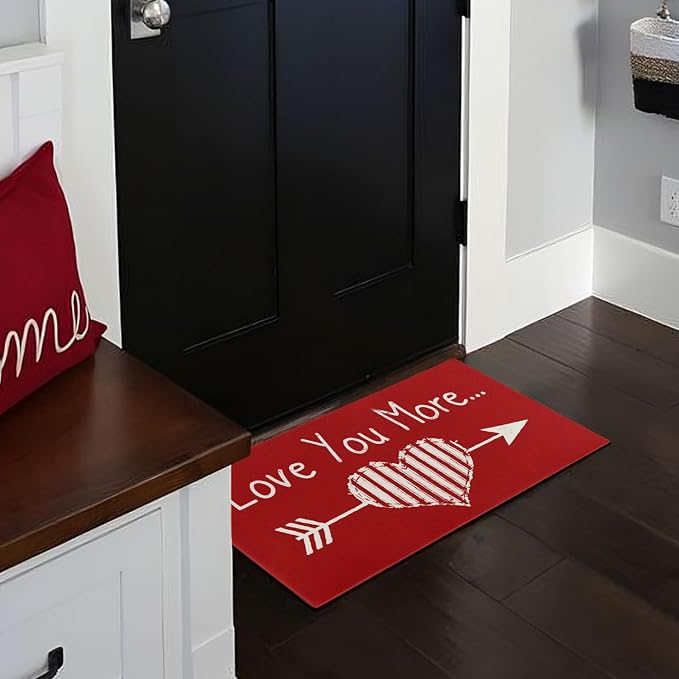 Faptoena Valentines Door Mat,Valentines Love You More Indoor Outdoor Non-Slip Valentine Doormat,Entryway Front Porch Valentine's Welcome Mat for Entrance Decor 30" x 17" - Image 5