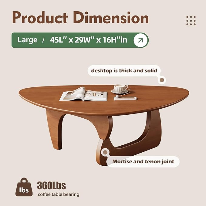 Mid Century Modern Coffee Table - Walnut Wooden Coffee Table for Living Room,Center Table Suitable for Bedroom Living Room Reception Office Tables (Walnut, Large 45 * 29 * 16in)