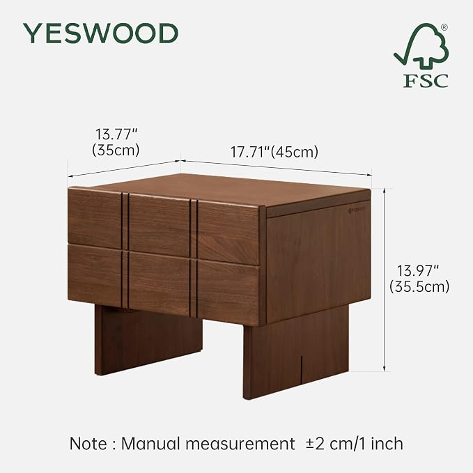 YESWOOD Solid Walnut Nightstand with Drawers, Mid Century Modern Nightstands, Low Profile Night Stand for Low Bed, Fluted Wabi Sabi Bedside Table for Bedroom, Small Wooden Side End Tables Living Room - Image 3