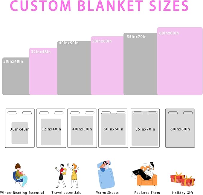 Ship Next Day Custom Blanket with Picture Customized Photo Blankets Customize Customizable Blanket Personalized Valentines Day Funny Gifts for Him Her Couple Girlfriend Boyfriend Mom Dad Wife Husband