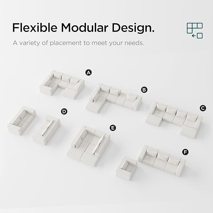 Acanva Oversized Modular Sectional Sofa with Removable Washable Slipcovers, Modern Low Profile Deep Seat Couch for Living Room, Linen-Like-Cream, Armrest/Ottoman