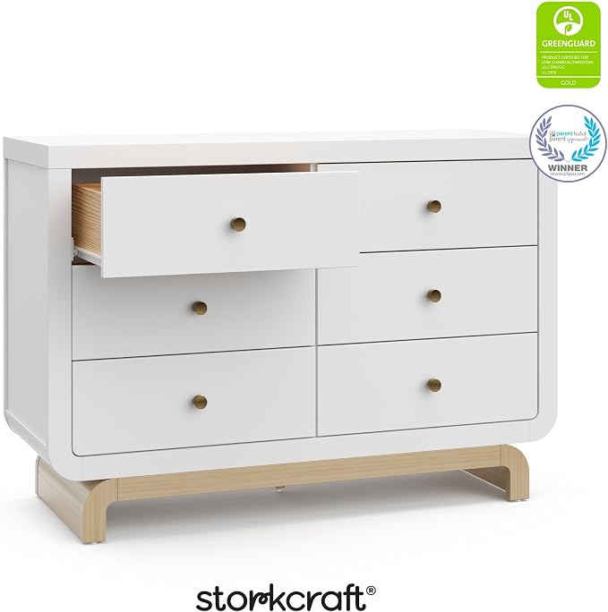 Storkcraft Santorini 6 Drawer Double Dresser (White with Driftwood) - GREENGUARD Gold Certified, Interlocking Drawer System, Dresser Drawer Organizer for Kids Bedroom - Image 10