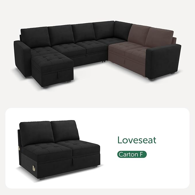HONBAY Modular Sectional Sleeper Sofa with Pull Out Bed, Loveset Chair for Sectional Couch, Black