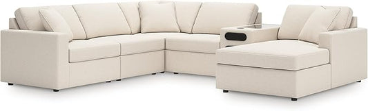Signature Design by Ashley Modmax Stain Resistant Modern Modular U-Shaped 6-Piece Sectional with Audio System and Chaise, Loose Reversible Cushions, Removable Covers and 3 Accent Pillows, White