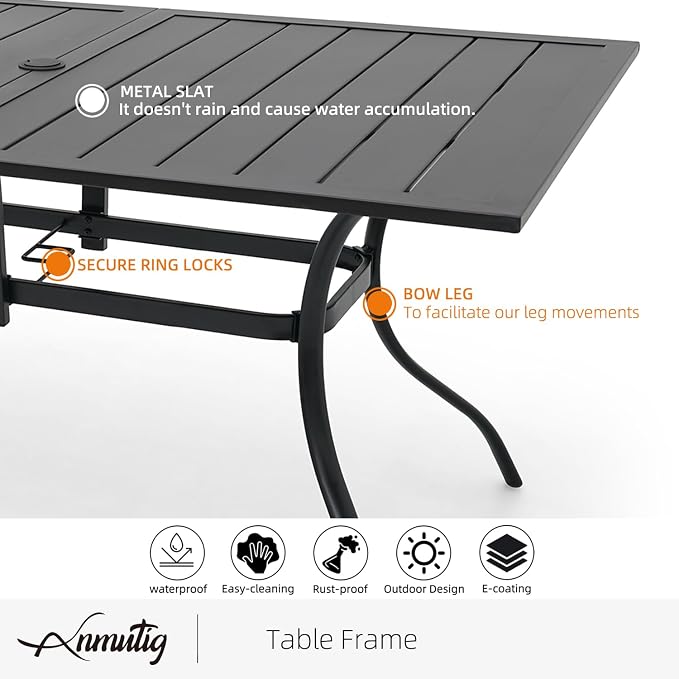 Anmutig 7-Piece Outdoor Dining Set, 6 Swivel Chairs＆63‘’ Rectangular Table All Weather Frame Furniture Set - Brown Style1 - Image 6