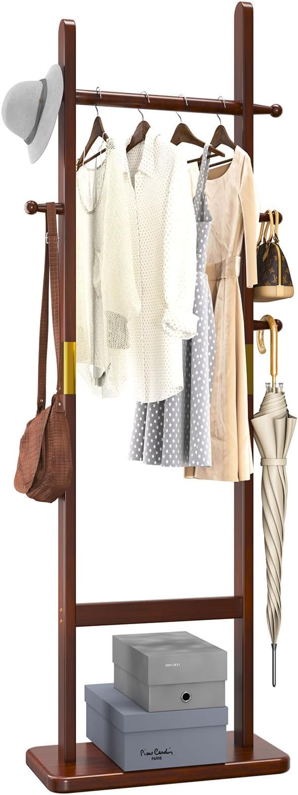 Aibiju Coat Rack Tree Stand with Very Sturdy Base, Freestanding Small Clothes Rack Heavy Duty, Garment Hanging Racks for Kids and Adults, Space Saving Brown USYD-203 by Aibijusolidwoodfurniture