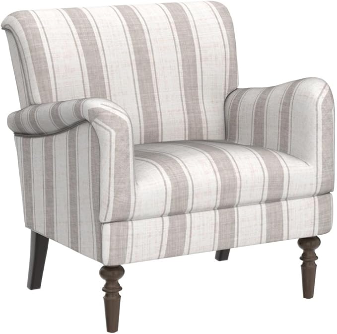 HULALA HOME Modern Accent Chair with Arms and Wooden Legs, Comfy Upholstered Armchair for Living Room, Bedroom (Stripe Pattern, Tan)