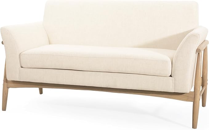 Christopher Knight Home Canna Fabric Flared Arms Loveseat, Comfy Upholstery 2 Seater Sofa, Wooden Frame Living Room Chair, Soft Seating Lounge Sofa for Bedroom/Office, Beige + Natural