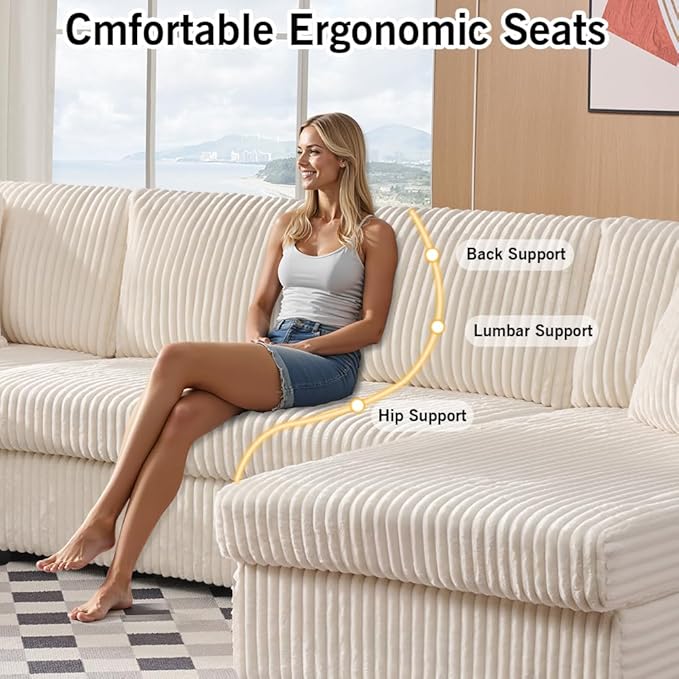 123" U-Shaped Modular sectional Sofa, Two L-Shape Chaise with 2 Cloud Couch sectional with Two Pillows, couches for Living Room (Beige)